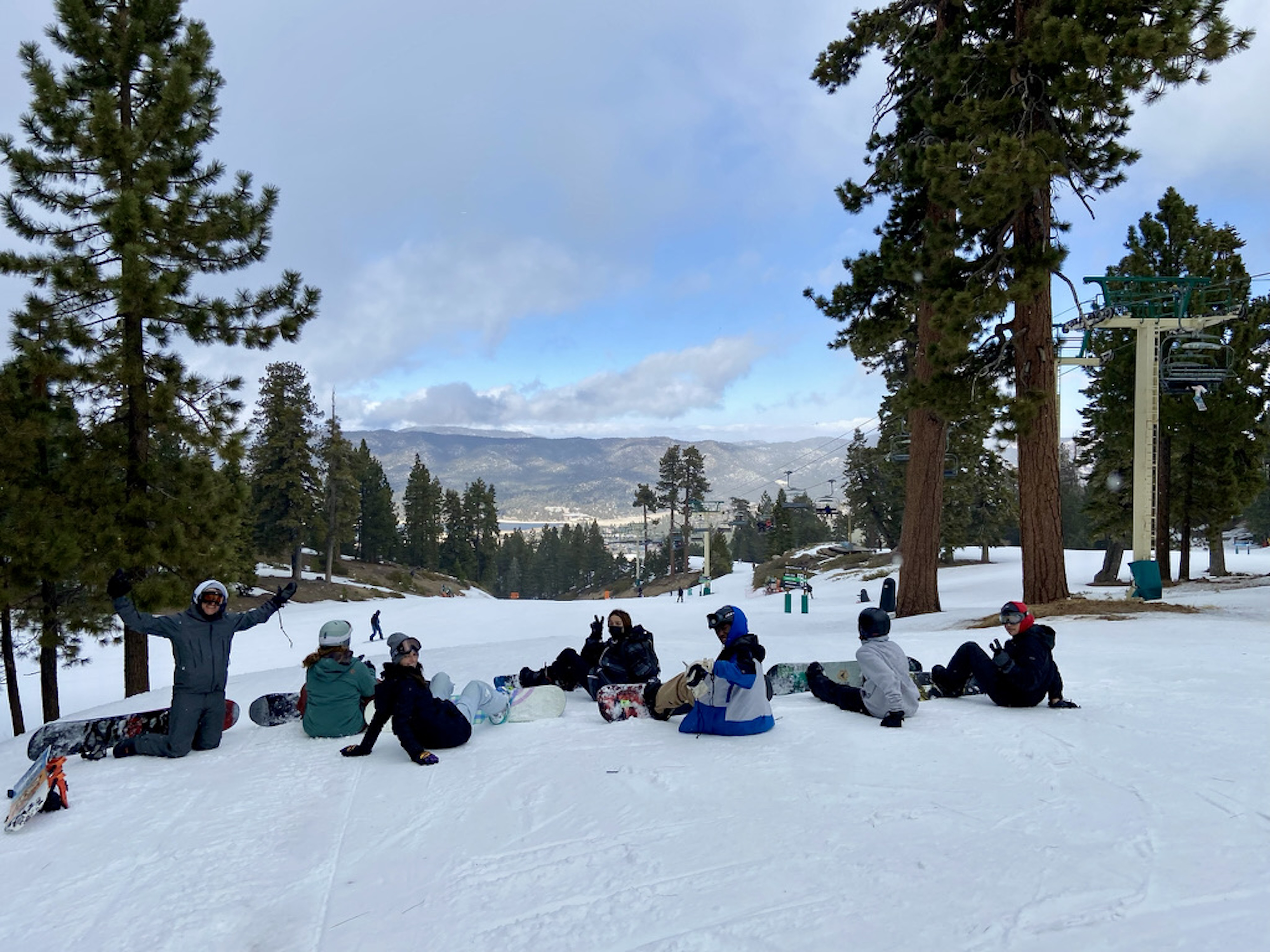 Students snowboarding on field trip to Big Bear