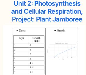 Image of a graph and data with the name of a project from IVA High: Unit 2: Photosynthesis and Cellular Respiration, Project: Plant Jamboree 
