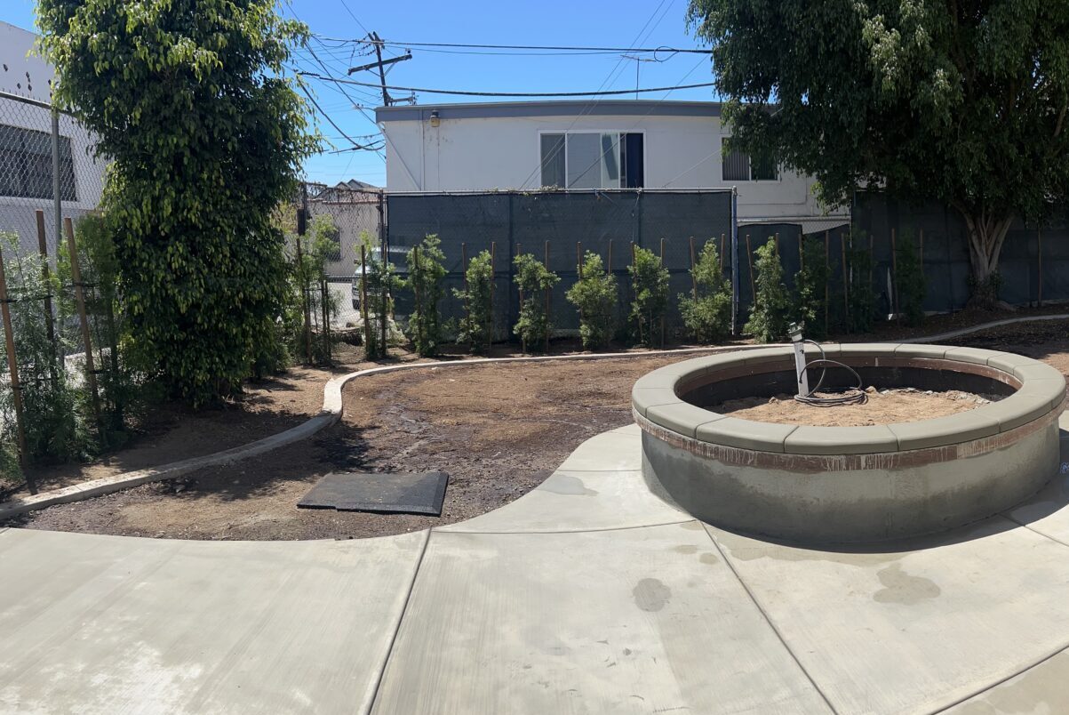 The new outdoor area at IVA High features new concrete and a skating area.