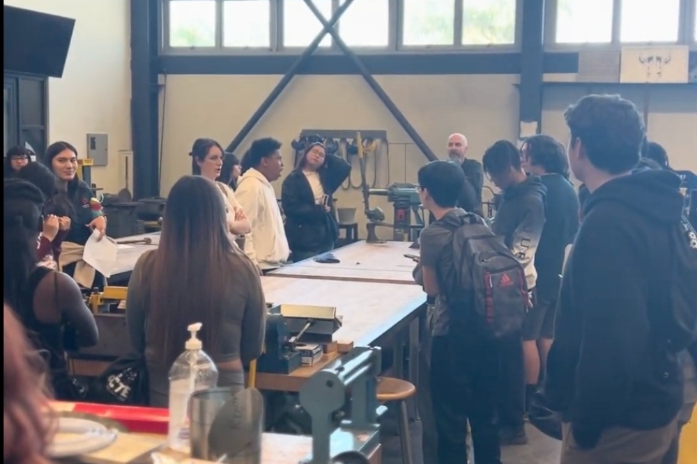 Students from IVA High listen to a speaker during a field trip to a LBCC department.