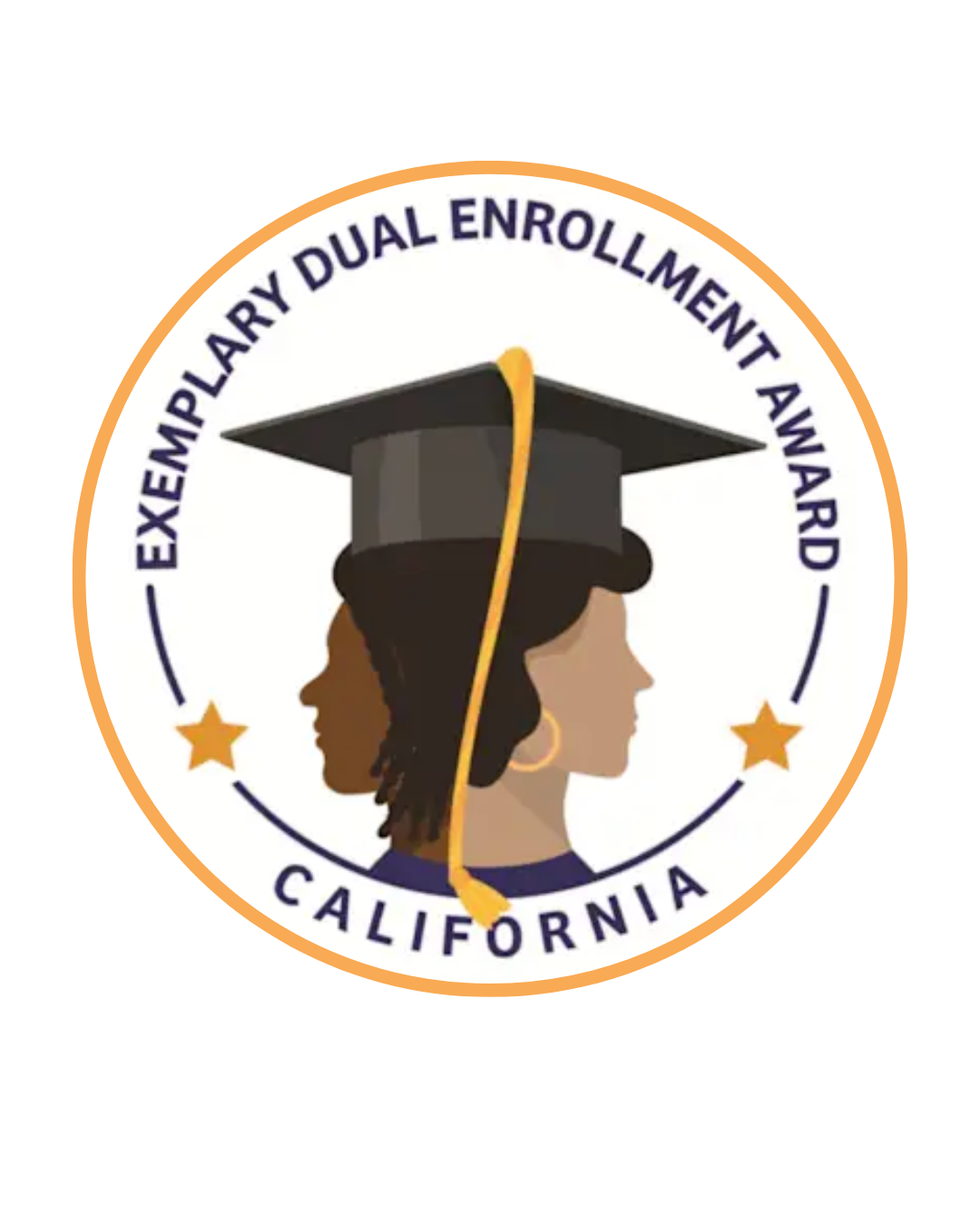Image of two faces under a graduation cap